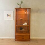 Exclusive display cabinet from the 1980s, solid teak, glass doors, drawers, illuminated