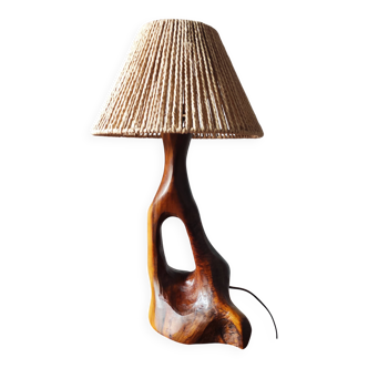 Brutalist olive wood lamp – Unique piece – 1950s