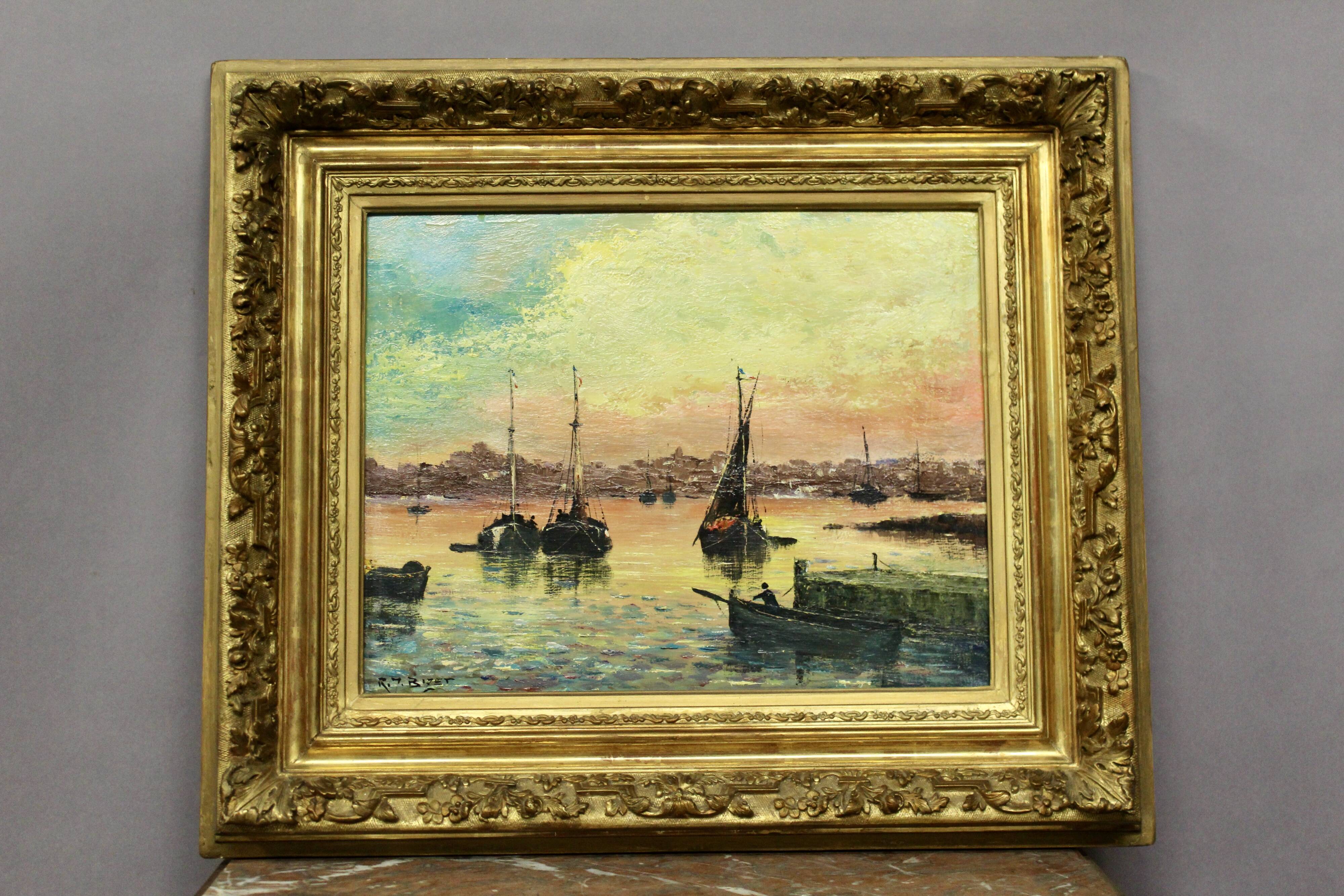 Oil on marine panel by rj bizet (1922-2015)
