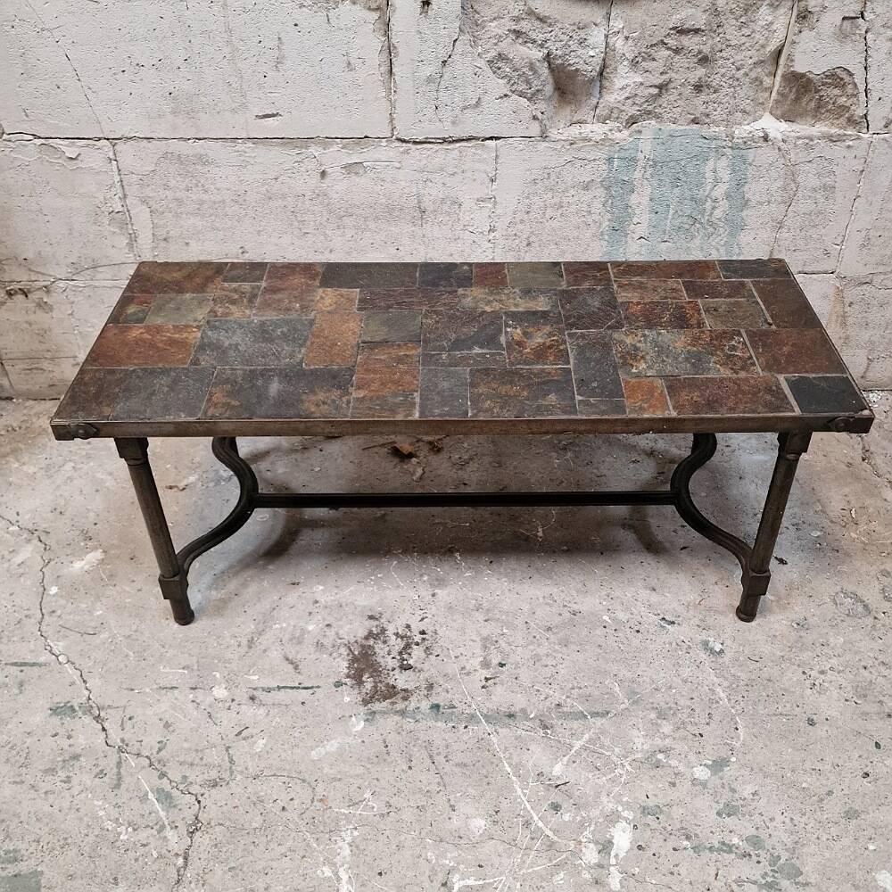Vintage wrought iron and slate coffee table