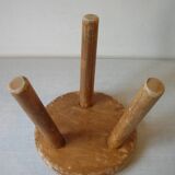 Old tripod stool with 3 wooden legs, painted floral decoration, flower bouquet