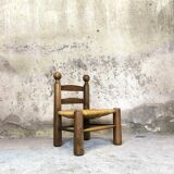 Vintage low chair in wood and straw
