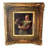 Painting by Fritz Wagner (1896-1939) - oil on wood - signed - wine tasting