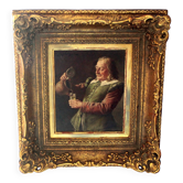 Painting by Fritz Wagner (1896-1939) - oil on wood - signed - wine tasting