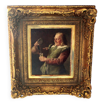 Painting by Fritz Wagner (1896-1939) - oil on wood - signed - wine tasting