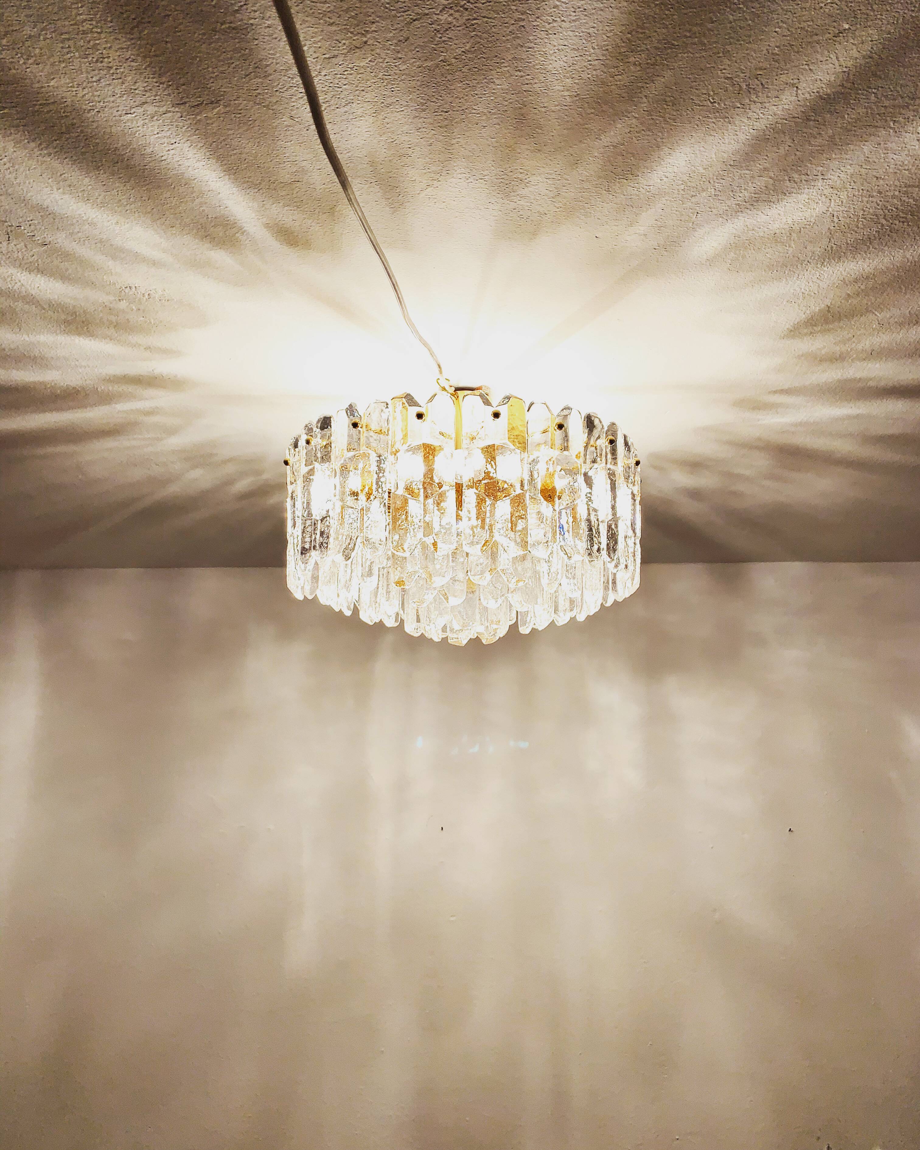 Gilded ice glass ceiling chandelier by J.T. Kalmar