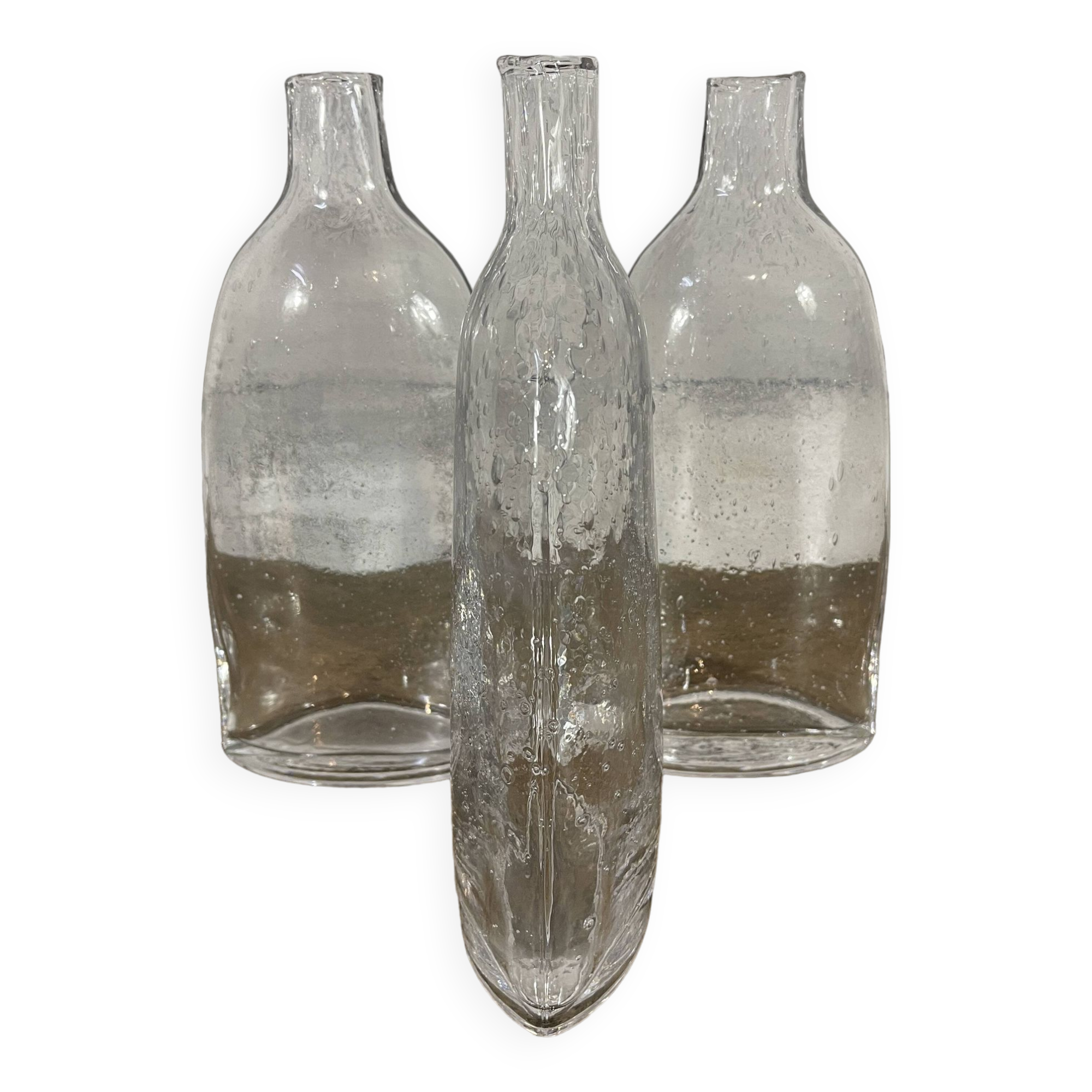 Series of 3 bubbled glass vases