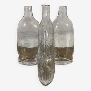 Series of 3 bubbled glass vases