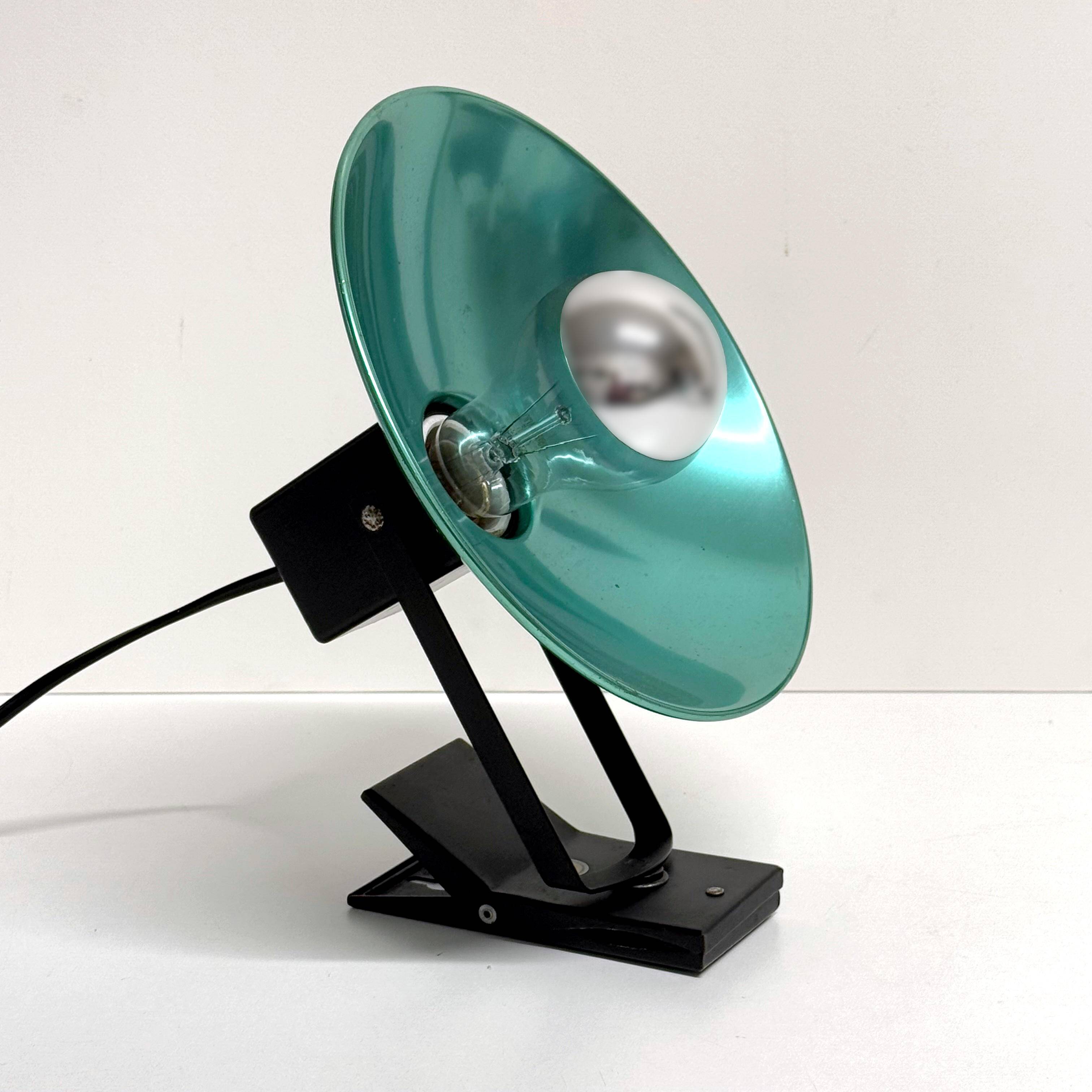 "LITA" Metal Wall Lamp Clamp Lamp with Green Reflector Vintage 70's
