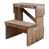 Industrial small stepladder in wood with old layers of paint, Belgium ca. 1920