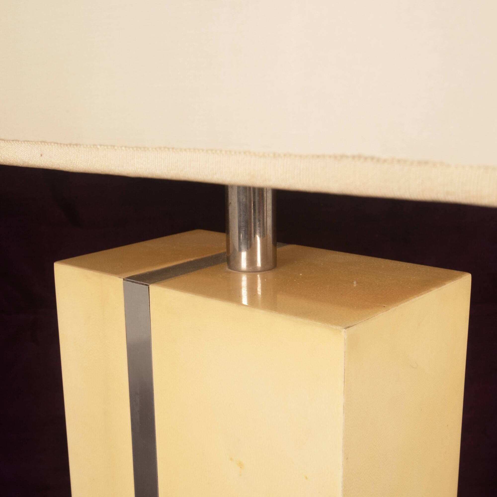 Tommaso Barbi Italian Rationalist Parchment and Metal Geometric Table Lamp