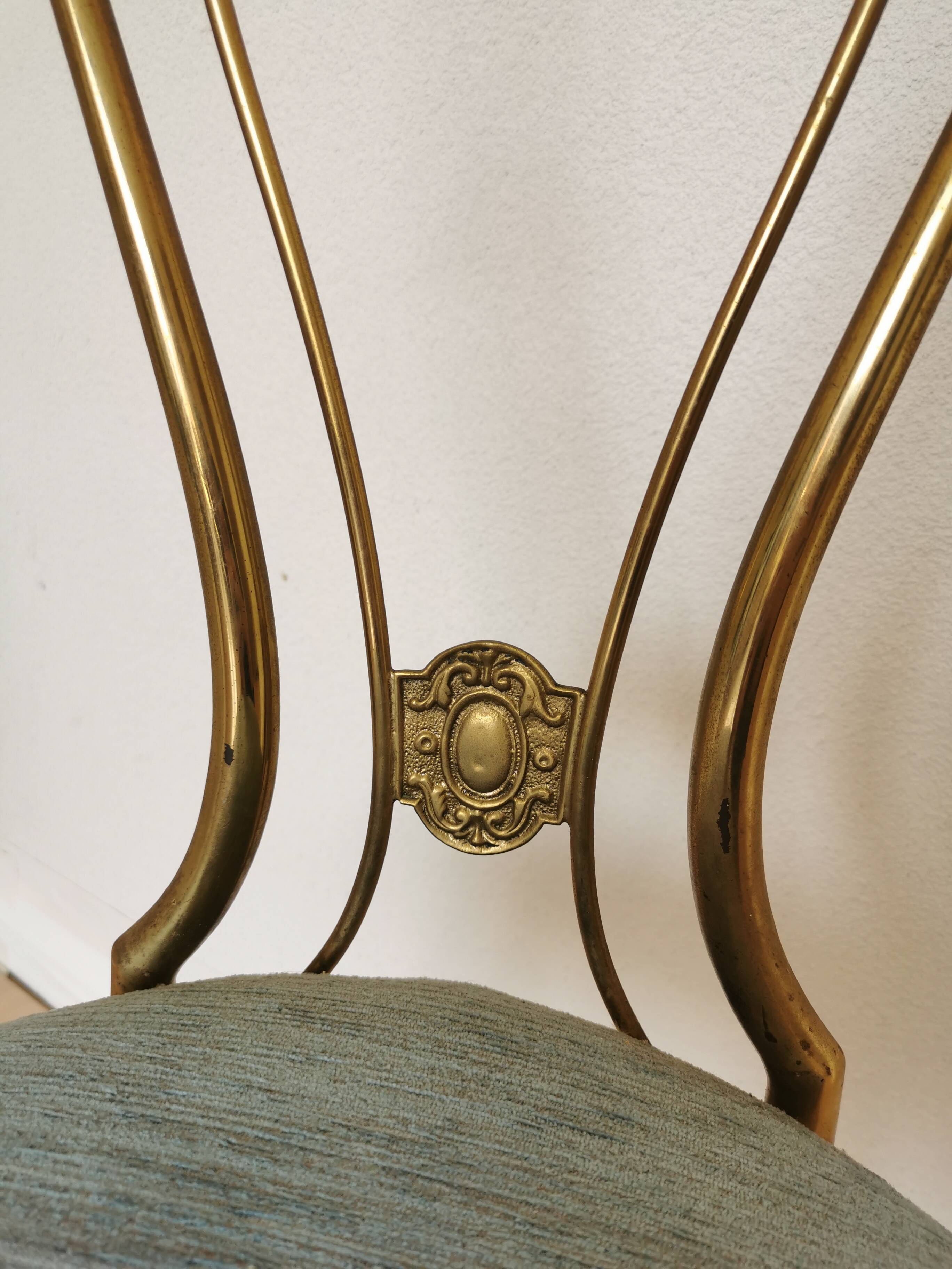 Vintage Paolo Buffa Brass Vanity Chair: Chiavari Style, Blue Fabric, 1950s