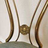Vintage Paolo Buffa Brass Vanity Chair: Chiavari Style, Blue Fabric, 1950s