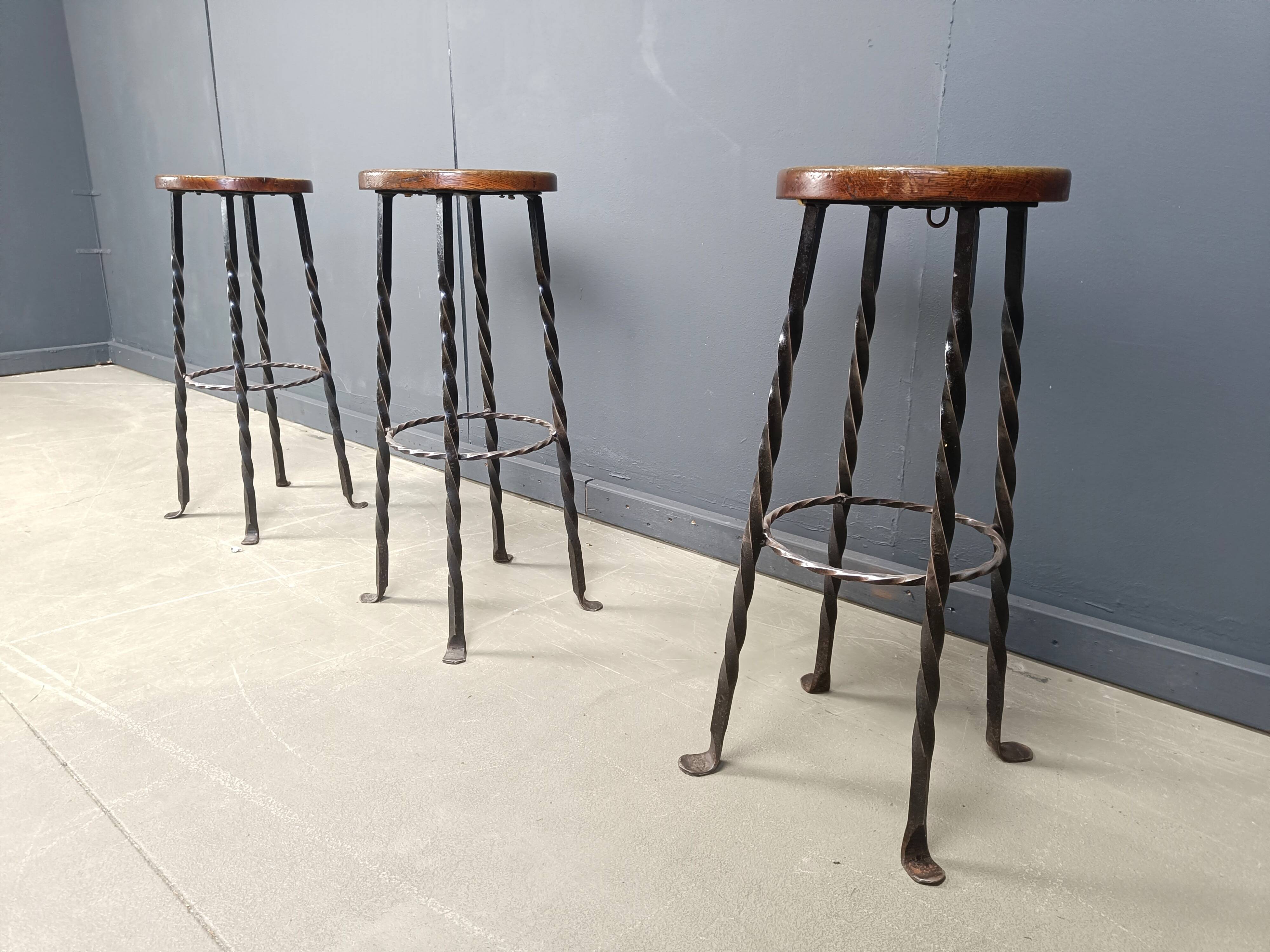 Vintage french wrought iron bar stools, 1960s - set of 3