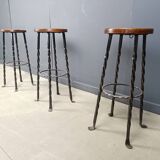 Vintage french wrought iron bar stools, 1960s - set of 3