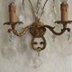 Pair of French Vintage Bronze Double Wall Lights Assorted Crystals 5331