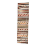 2x9 Green & Orange Striped Kilim Runner Rug, 74x276Cm