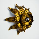 Sun wall lamp by ferro arte, metal and gold leaf, Spain, 1960