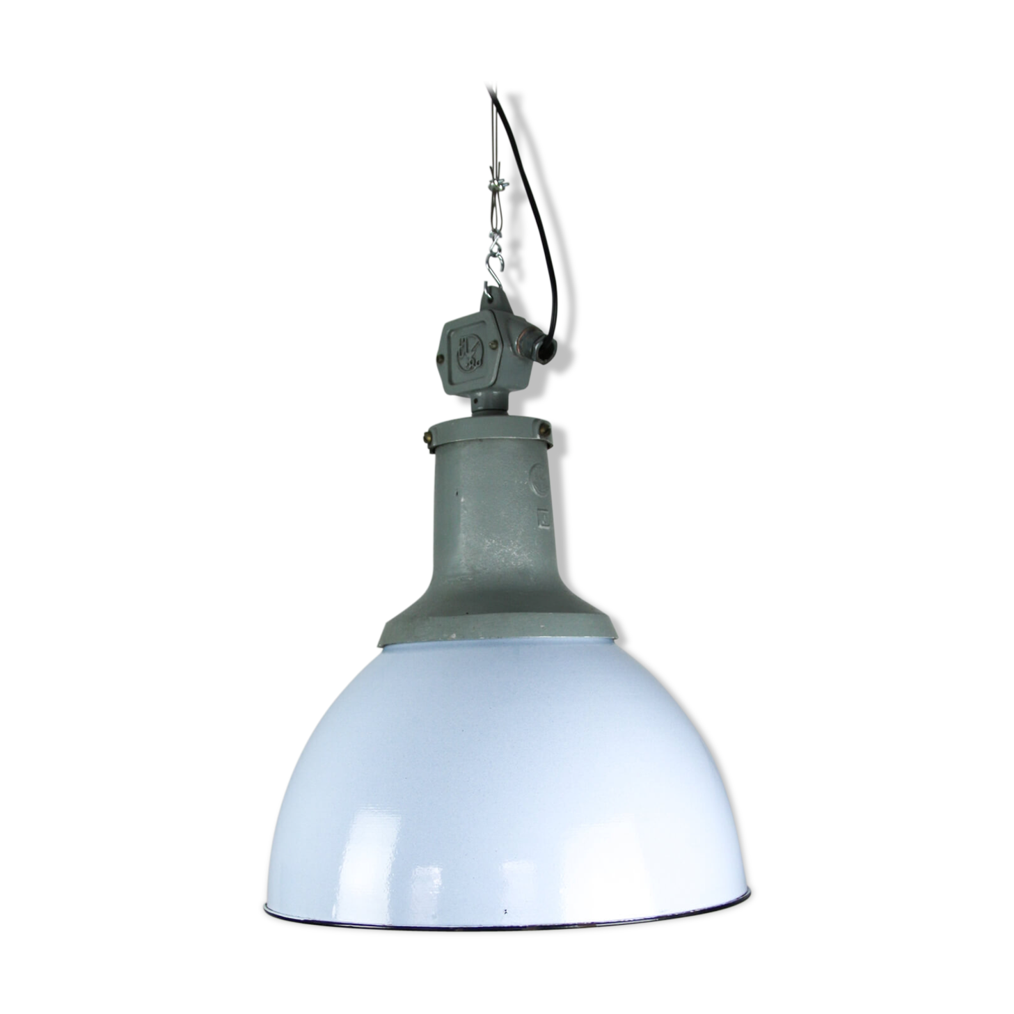 Vintage light blue enamel industrial factory pendant light from ElKo, 1960s