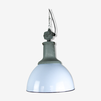 Lumière vintage bleu clair émail usine industrial lampe d’usine d’ElKo, années 1960