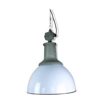 Vintage light blue enamel industrial factory pendant light from ElKo, 1960s