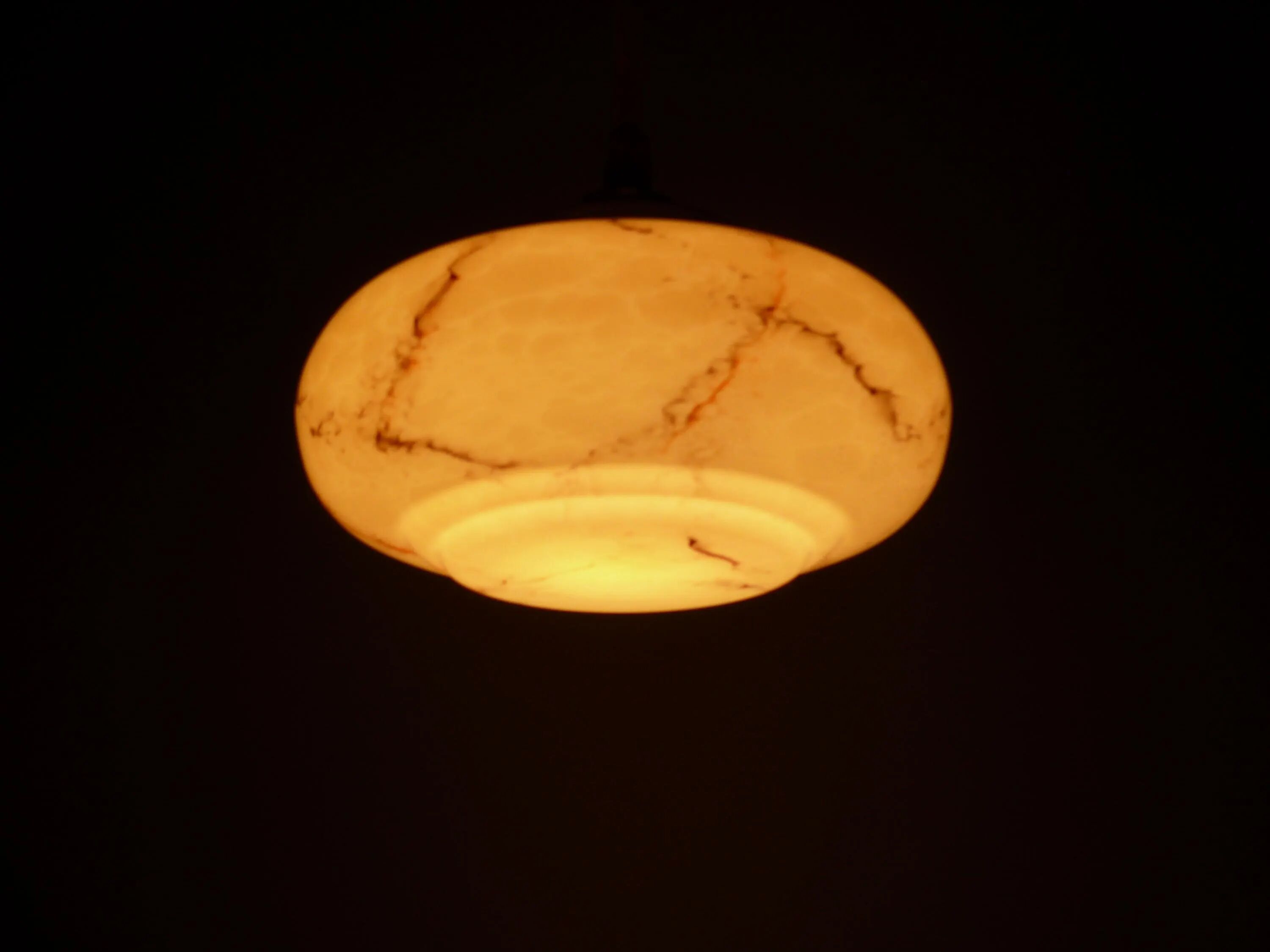 Art Deco Suspension with Beige Glass Shade and Twisted Stem - circa 1920-1930
