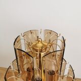 Lampe de bureau vintage en verre fumé : EGLO Leuchten, table dorée autrichienne des années 1980