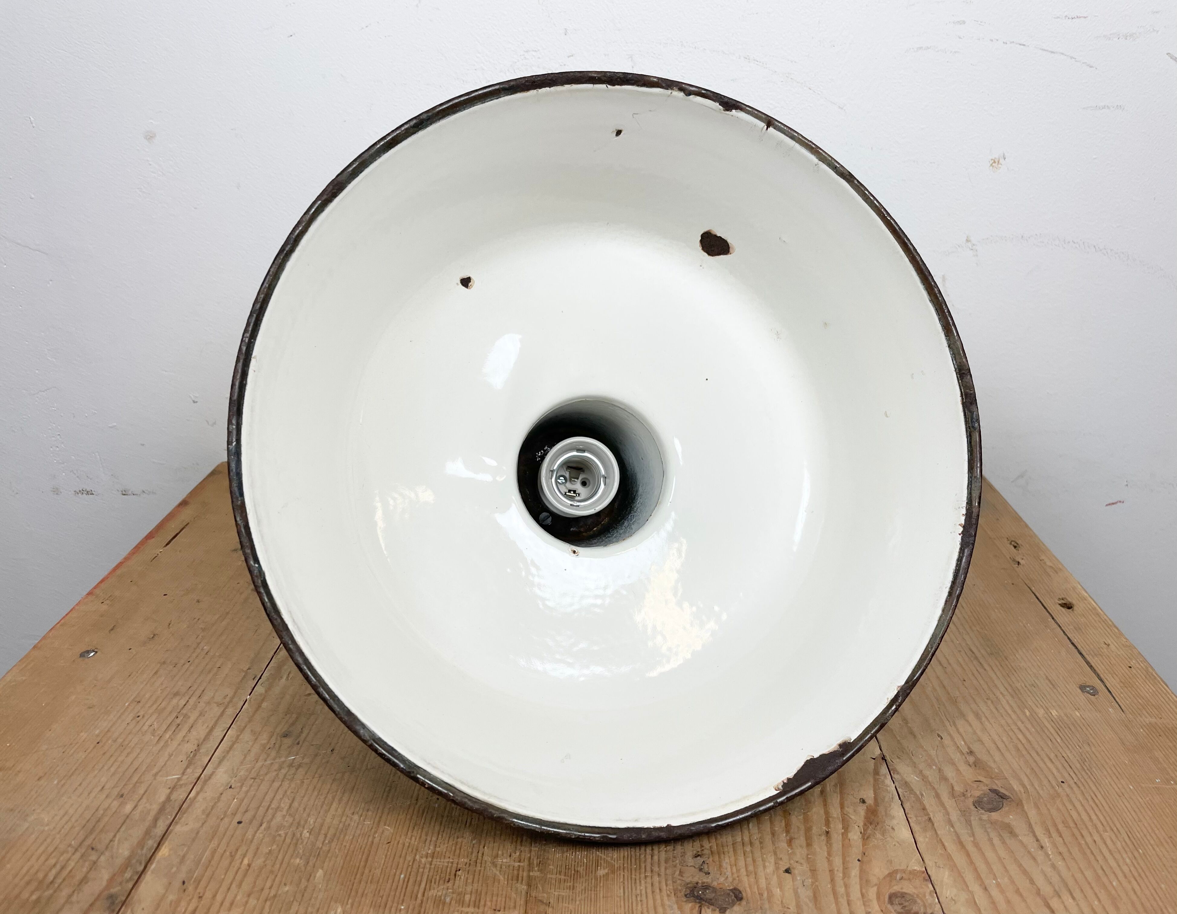 Industrial Green Enamel Factory Lamp with Cast Iron Top, 1960s