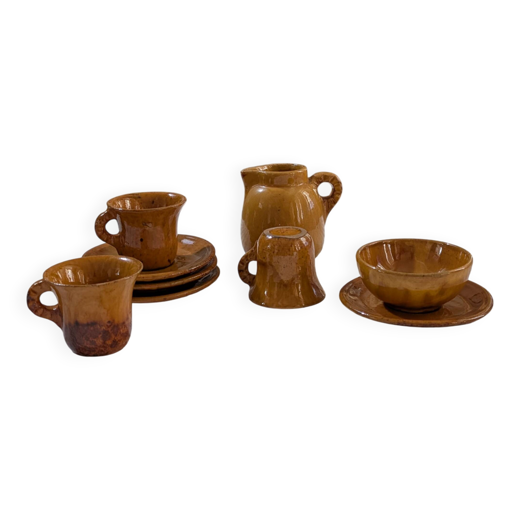 Mustard yellow glazed stoneware coffee set