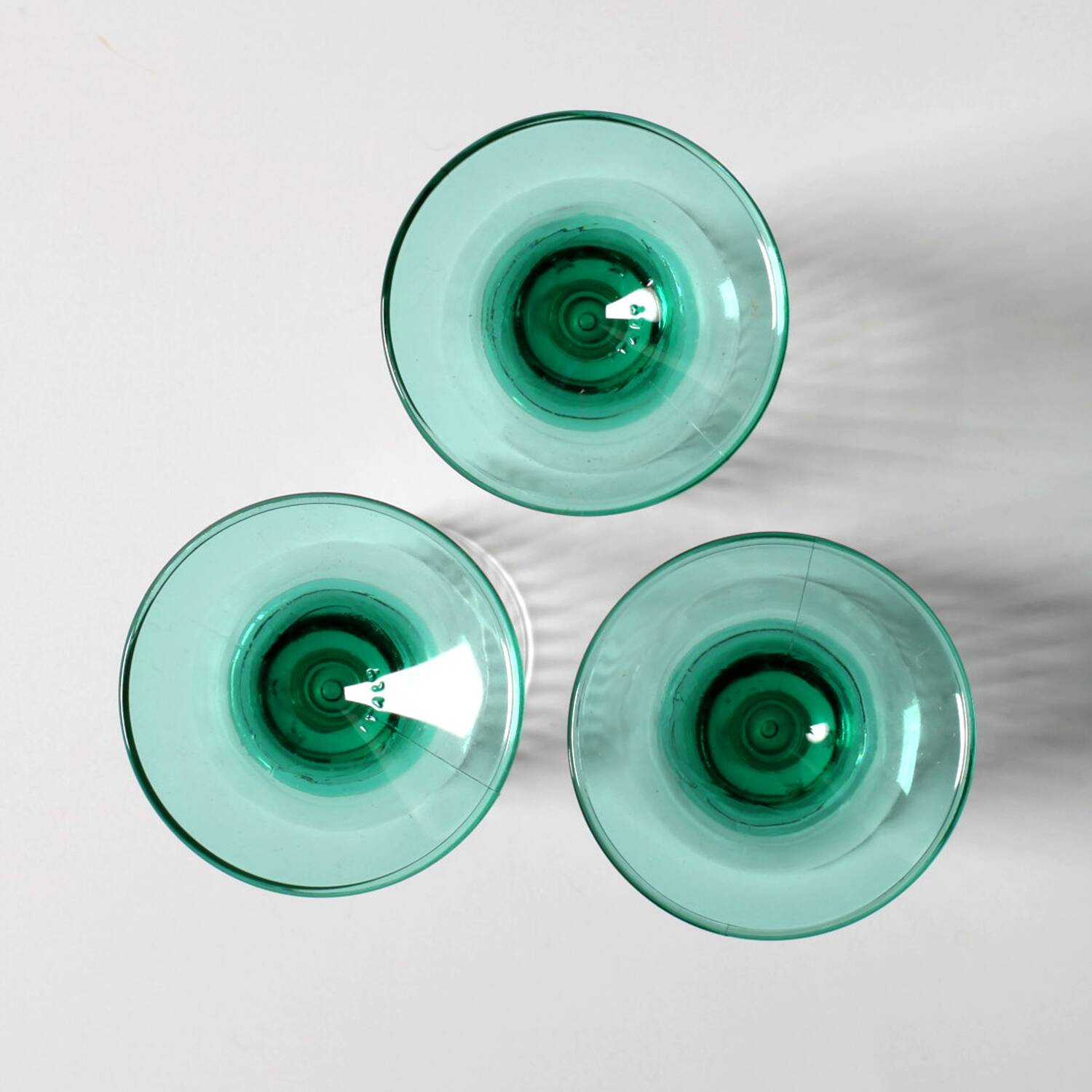 Set of 3 Vintage Green Stem Champagne Flutes: Bormioli Rocco Harmonia, 1990