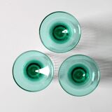 Set of 3 Vintage Green Stem Champagne Flutes: Bormioli Rocco Harmonia, 1990