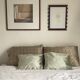 Paire de housses de coussin, velours ancien et lin verts