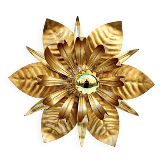 Masca style gold metal flower wall light 1970 1980 Hollywood Regency