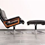 Armchair and footstool by André Vandenbeuck for Strässle in black leather