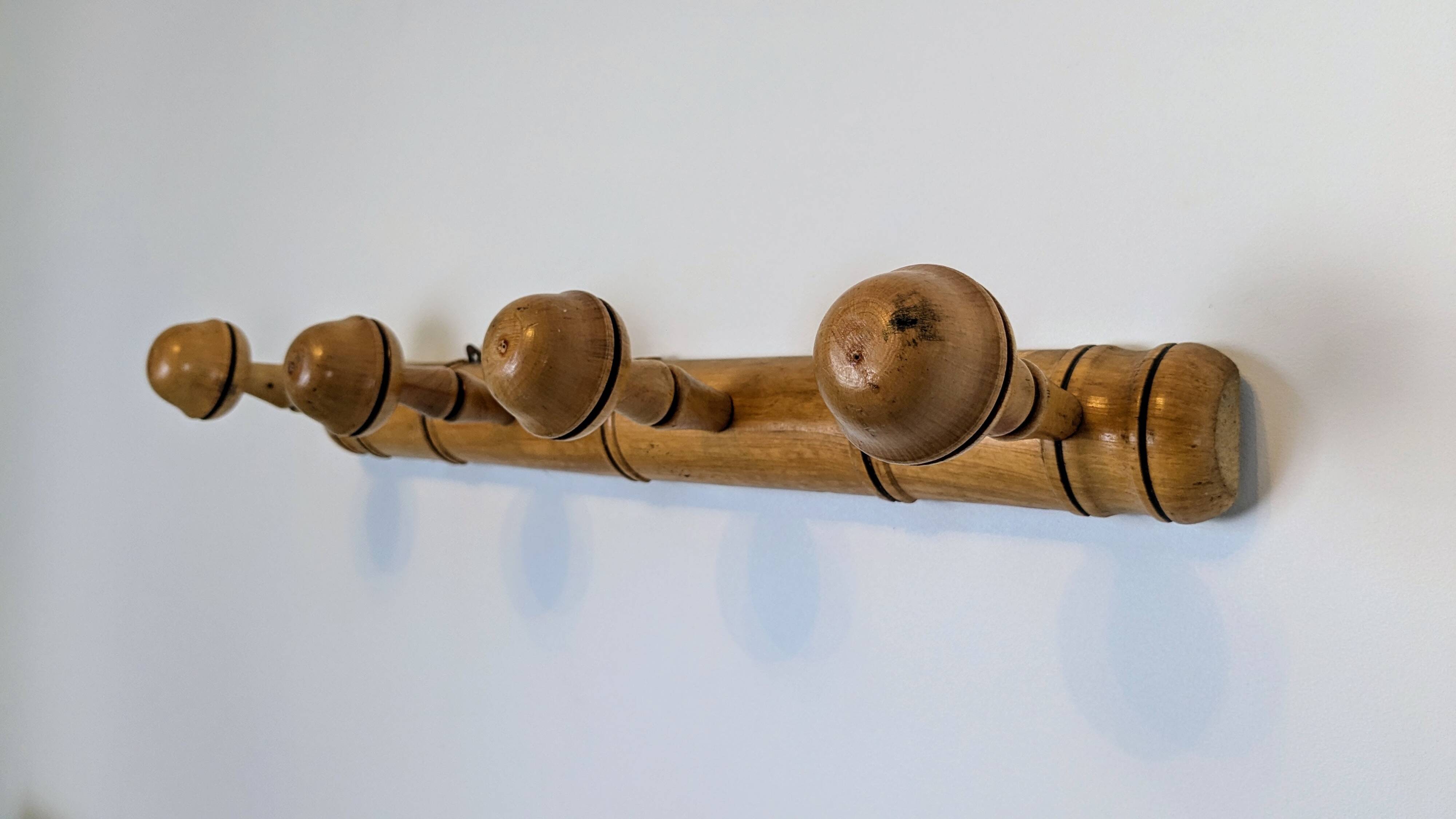 Vintage bamboo wall hook with 4 hooks – bohemian chic style