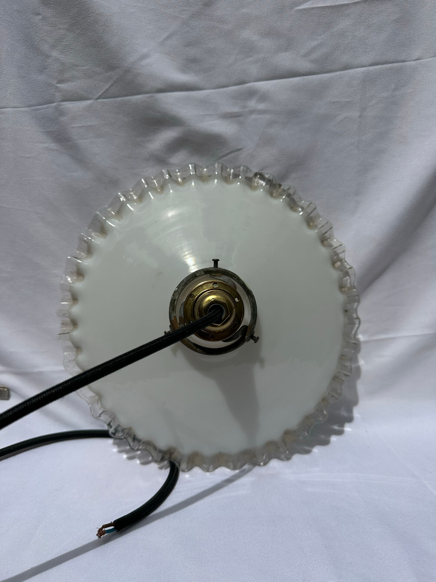 White opaline wavy suspension brass claw vintage lampshade