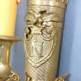 Large pair of Napoleonic gilt bronze empire style wall lights with three candles
