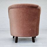 1960s, Danish armchair, salmon pink furniture velour, ash wood legs.