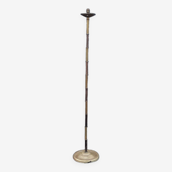 1950s floor lamp in double golden and bronze patina brass