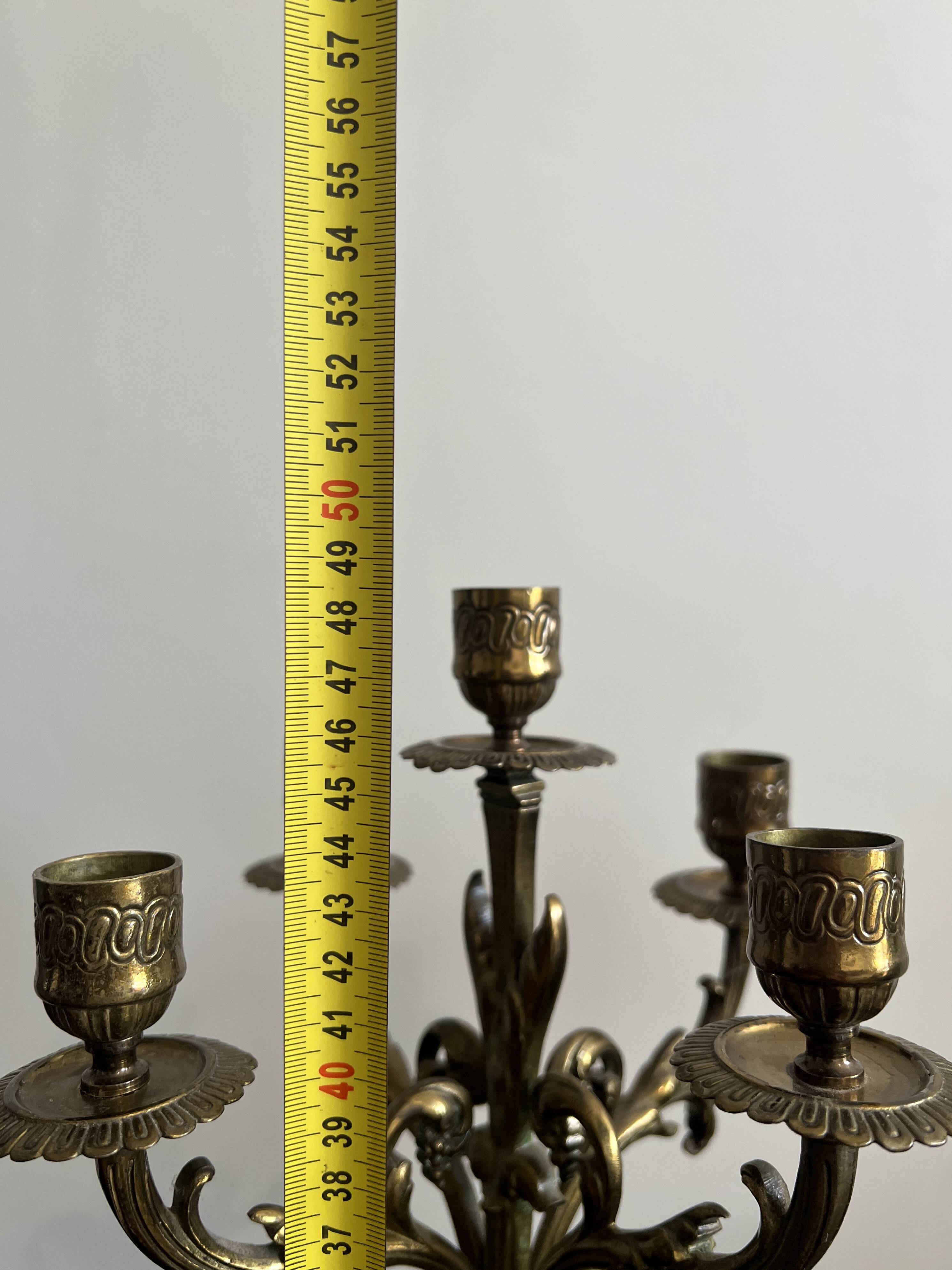 Pair of five-light gilded bronze candelabras, Napoleon III, 19th century.