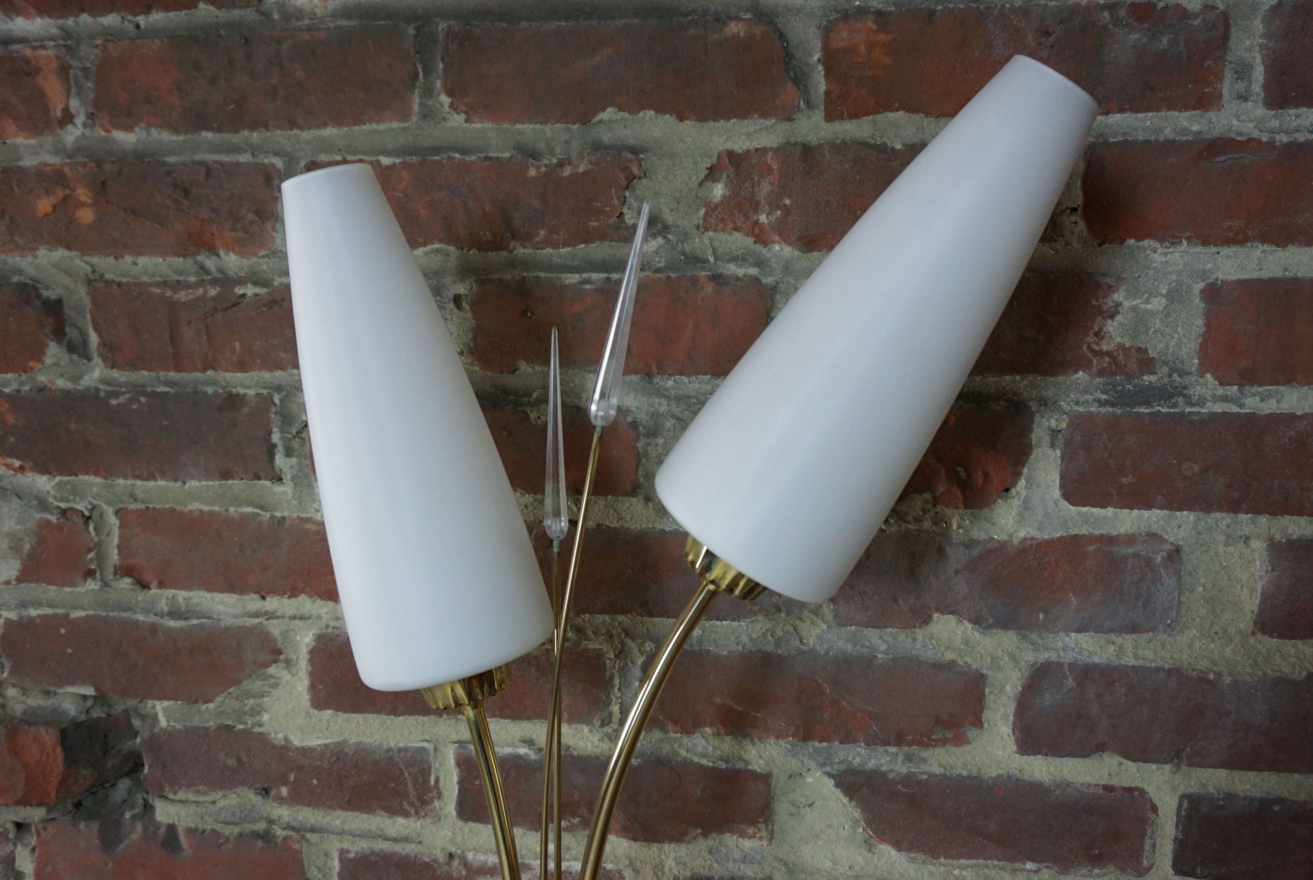 50s lamp lamp in brass and opalines design René Mathieu for Lunel