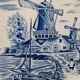 Large decorative wall plate blue and white windmills Delft style 41 cm