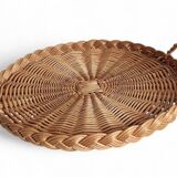 Rustic French Provence Large Round Handled Wicker Tray, France