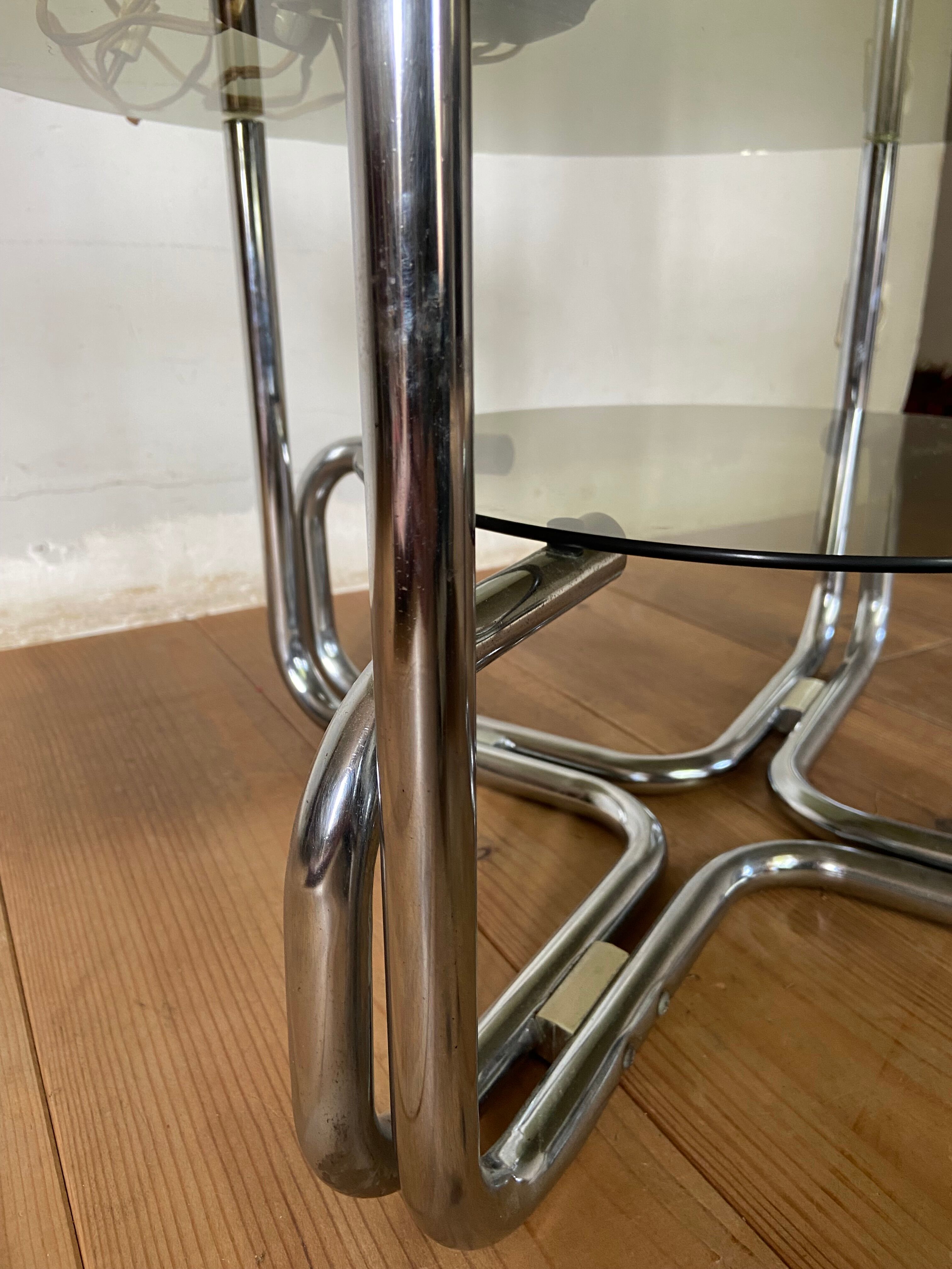 Coffee table chrome and smoked glass round 70s space age