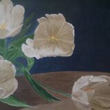 Oil painting on canvas "late tulip" gilded frame still life 1997
