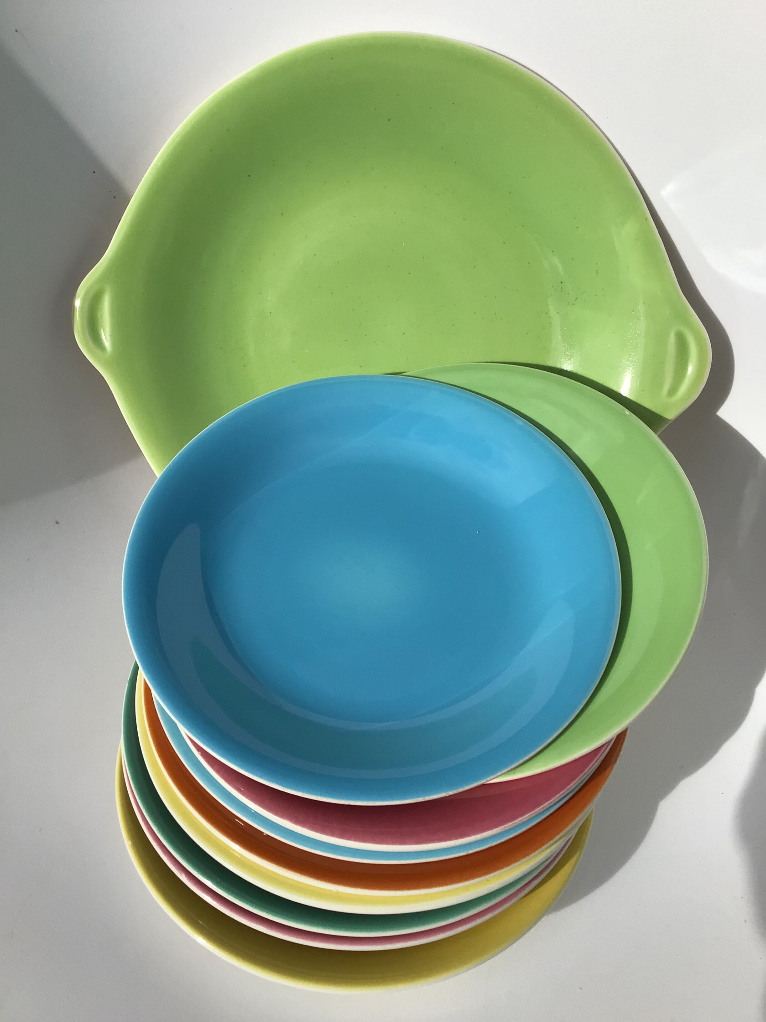 Set of 9 Salins dessert plates with multicolored earthenware cake dish