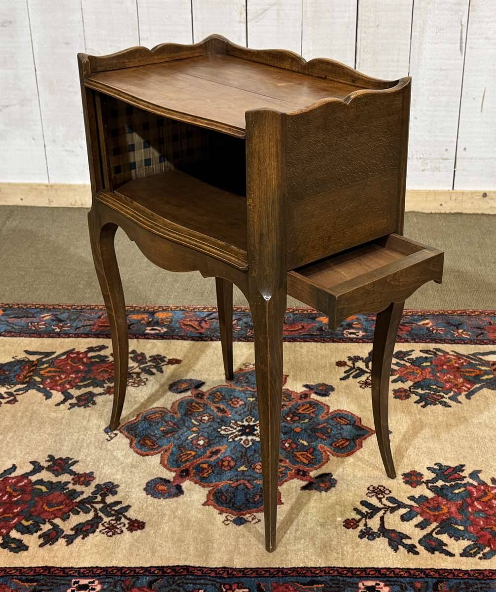 Louis XV style bedside table with curtains in beech from the 1950s.