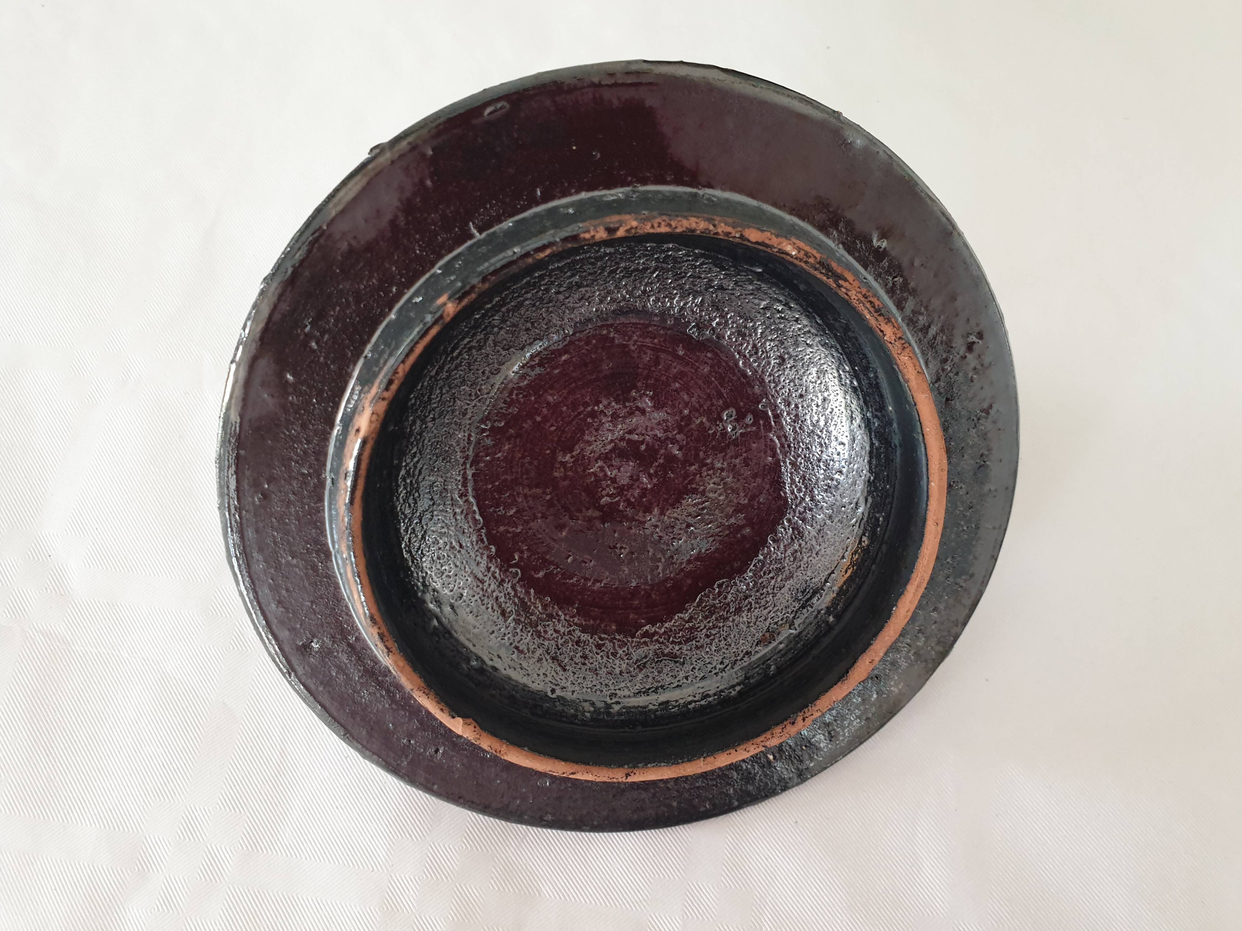 Covered pot on shower foot in black glazed chamotte terracotta Jean Marais