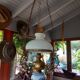 Old white opaline chandelier, brass and earthenware