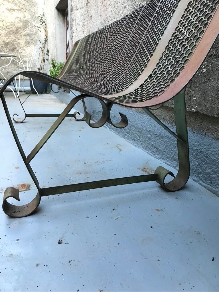 Garden bench perforated metal René Malaval 1950/60